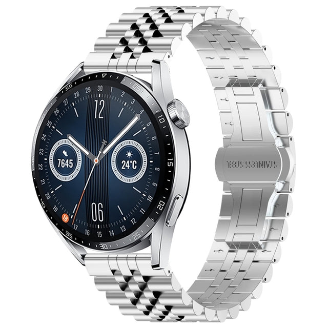 For Huawei Watch GT3 46mm Five Bull Half Round Stainless Steel Watch Band + Strap Removal Tool(Silver)