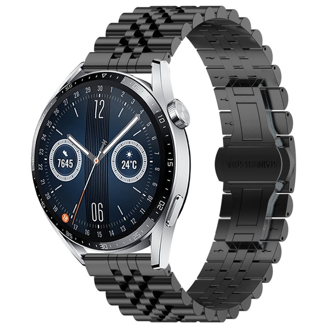 For Huawei Watch GT3 46mm Five Bull Half Round Stainless Steel Watch Band + Strap Removal Tool(Black)