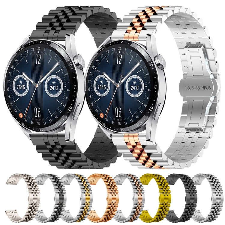 For Huawei Watch GT3 46mm Five Bull Half Round Stainless Steel Watch Band + Strap Removal Tool(Silver)