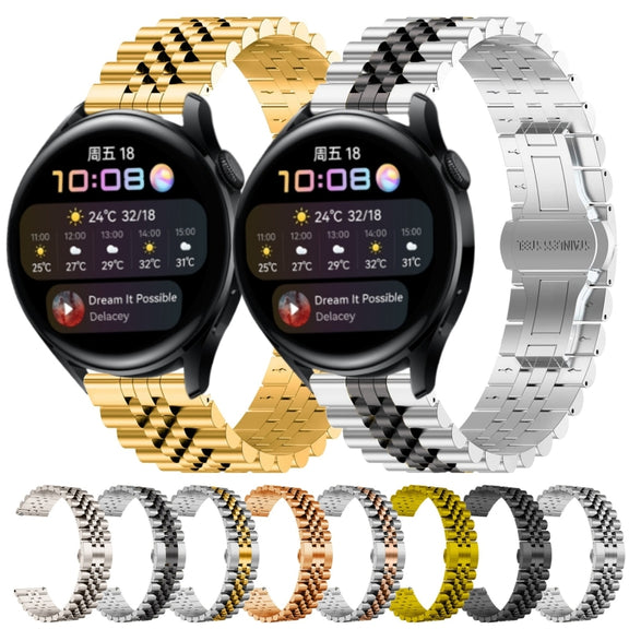 For Huawei Watch 3 / 3 Pro Five Bull Half Round Stainless Steel Watch Band + Strap Removal Tool(Silver+Rose Gold)