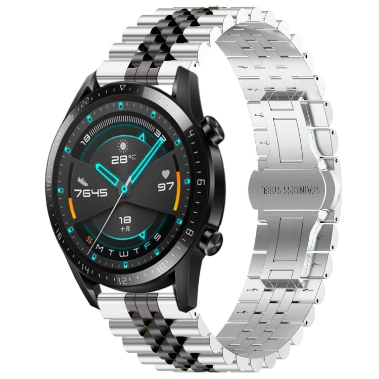 For Huawei Watch GT 42mm/46mm / GT2 46mm Five Bull Half Round Stainless Steel Watch Band + Strap Removal Tool(Silver+Black) -  by PMC TechLife | Online Shopping South Africa | PMC TechLife