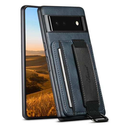 For Googel Pixel 6 Pro Suteni H13 Card Wallet Wrist Strap Holder PU Phone Case(Blue) - free shipping - PMC Jewellery - Order now!