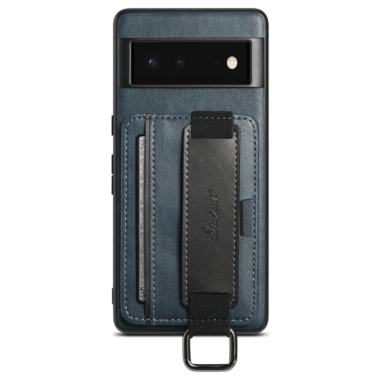 For Googel Pixel 6 Pro Suteni H13 Card Wallet Wrist Strap Holder PU Phone Case(Blue) - free shipping - PMC Jewellery - Order now!