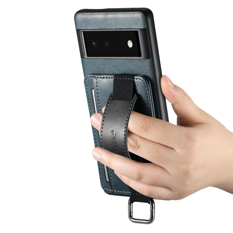 For Googel Pixel 6 Pro Suteni H13 Card Wallet Wrist Strap Holder PU Phone Case(Blue) - free shipping - PMC TechLife - Order now!