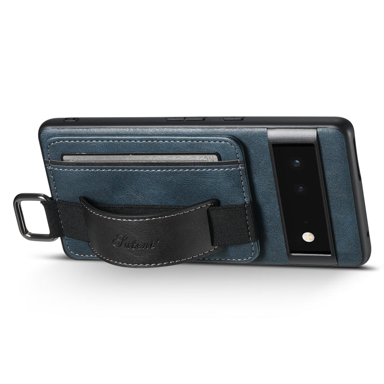 For Googel Pixel 6 Pro Suteni H13 Card Wallet Wrist Strap Holder PU Phone Case(Blue) - free shipping - PMC TechLife - Order now!