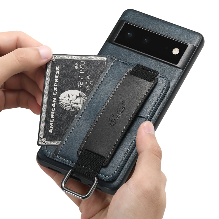 For Googel Pixel 6 Pro Suteni H13 Card Wallet Wrist Strap Holder PU Phone Case(Blue) - free shipping - PMC TechLife - Order now!