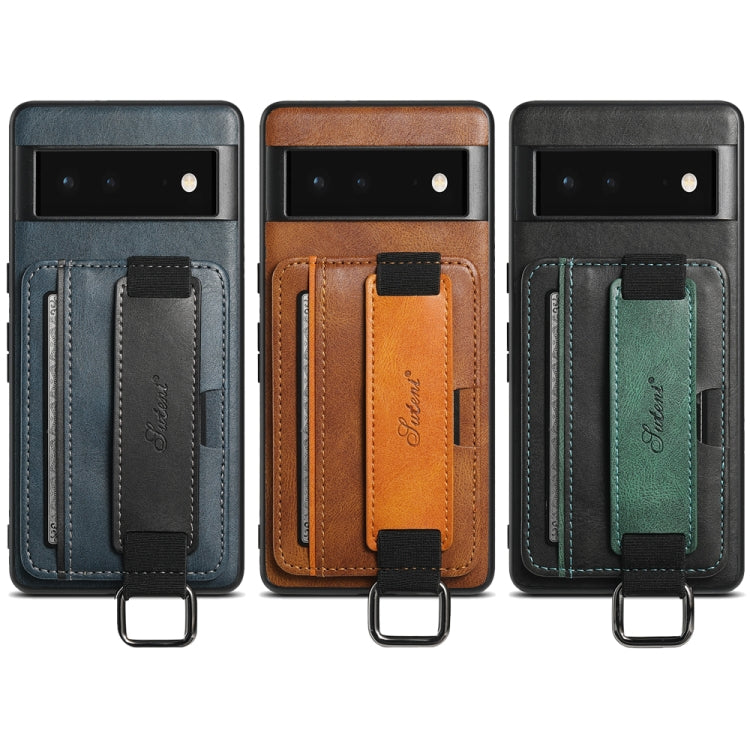For Googel Pixel 6 Pro Suteni H13 Card Wallet Wrist Strap Holder PU Phone Case(Blue) - free shipping - PMC Jewellery - Order now!