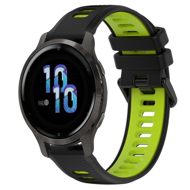 For Garmin Venu 2S 18mm Sports Two-Color Silicone Watch Band(Black+Green) - Smart Wear by PMC TechLife | Online Shopping South Africa | PMC TechLife