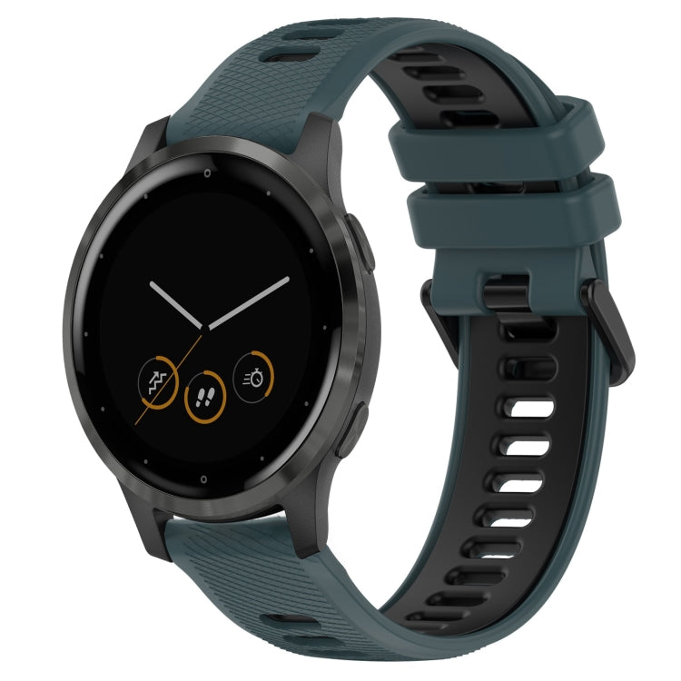 For Garmin Vivoactive 4S 18mm Sports Two-Color Silicone Watch Band(Olive Green+Black) - Smart Wear by PMC TechLife | Online Shopping South Africa | PMC TechLife