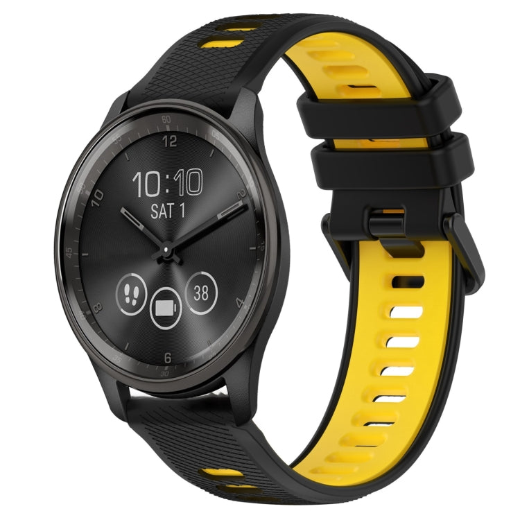 For Garmin Vivomove Trend 20mm Sports Two-Color Silicone Watch Band(Black+Yellow) - Smart Wear by PMC TechLife | Online Shopping South Africa | PMC TechLife