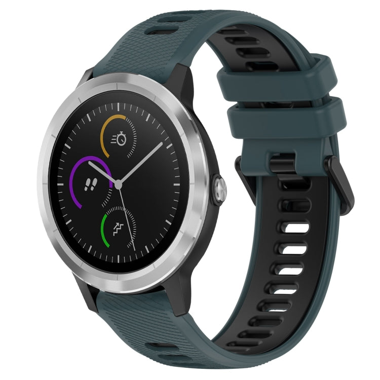 For Garmin Vivoactive3 20mm Sports Two-Color Silicone Watch Band(Olive Green+Black) - Smart Wear by PMC TechLife | Online Shopping South Africa | PMC TechLife