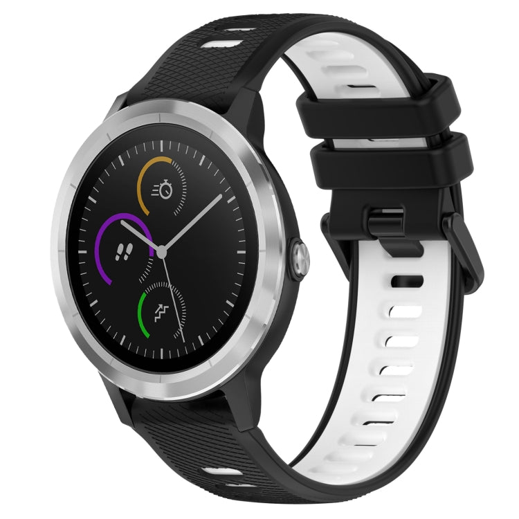 For Garmin Vivoactive3 20mm Sports Two-Color Silicone Watch Band(Black+White) - Smart Wear by PMC TechLife | Online Shopping South Africa | PMC TechLife