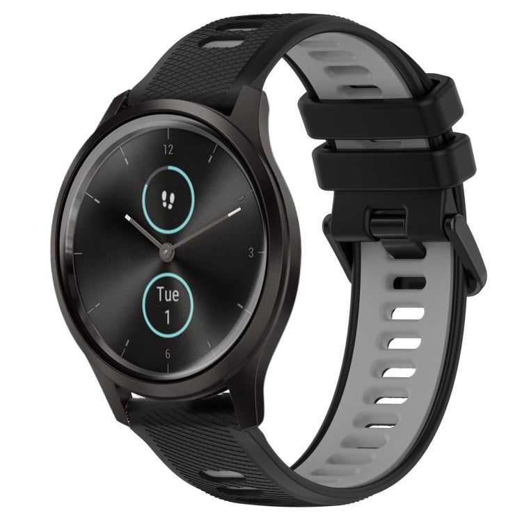 For Garmin VivoMove Style 20mm Sports Two-Color Silicone Watch Band(Black+Grey) - Smart Wear by PMC TechLife | Online Shopping South Africa | PMC TechLife