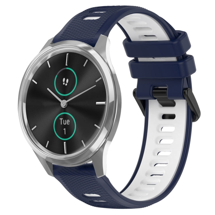 For Garmin VivoMove Luxe 20mm Sports Two-Color Silicone Watch Band(Midnight Blue+White) - Watch Bands by PMC TechLife | Online Shopping South Africa | PMC TechLife