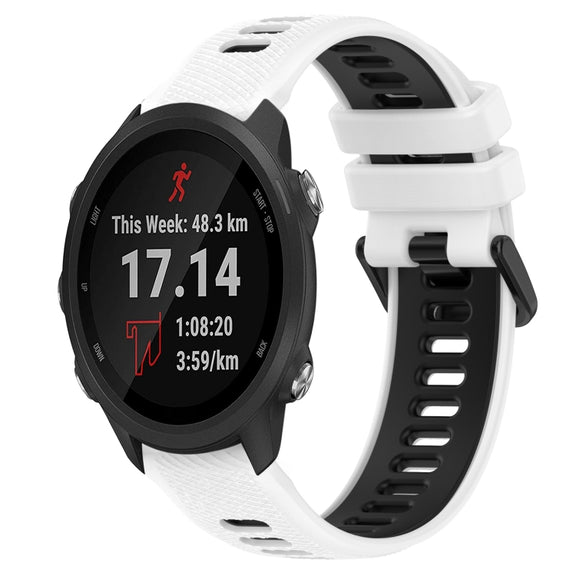 For Garmin Forerunner 245 Music 20mm Sports Two-Color Silicone Watch Band(White+Black)