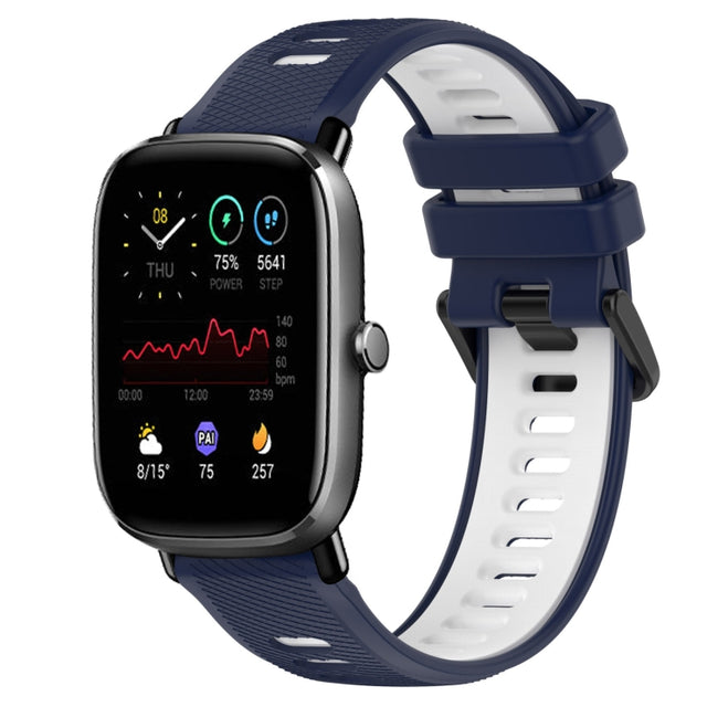 For Amazfit GTS 2 Mini 20mm Sports Two-Color Silicone Watch Band(Midnight Blue+White)