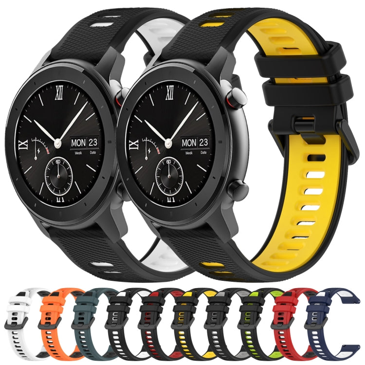 For Amazfit GTR 42mm 20mm Sports Two-Color Silicone Watch Band(Black+Yellow)