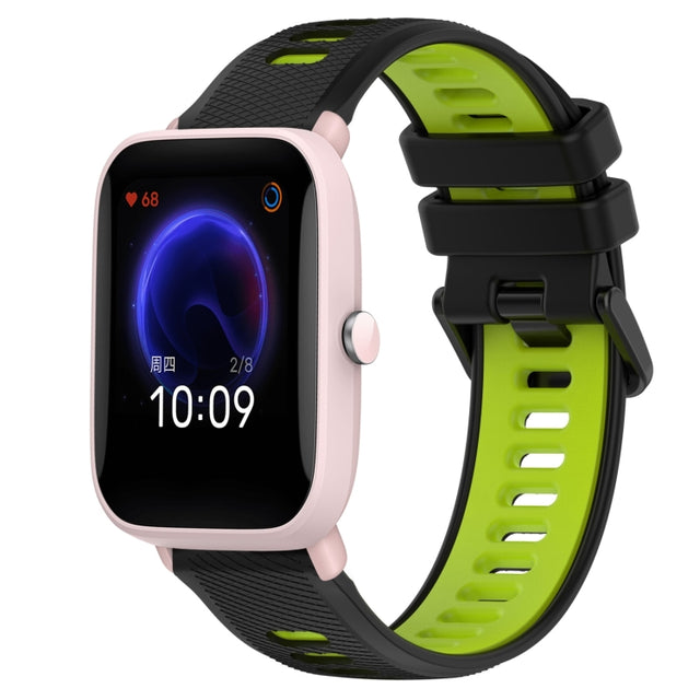 For Amazfit Pop Pro 20mm Sports Two-Color Silicone Watch Band(Black+Green)