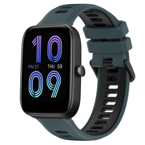 For Amazfit Bip3 20mm Sports Two-Color Silicone Watch Band(Olive Green + Black)