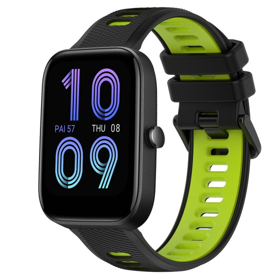 For Amazfit Bip3 20mm Sports Two-Color Silicone Watch Band(Black+Green)
