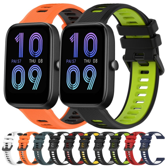 For Amazfit Bip3 20mm Sports Two-Color Silicone Watch Band(Black+Green)