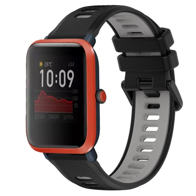 For Amazfit Bip 1S 20mm Sports Two-Color Silicone Watch Band(Black+Grey)