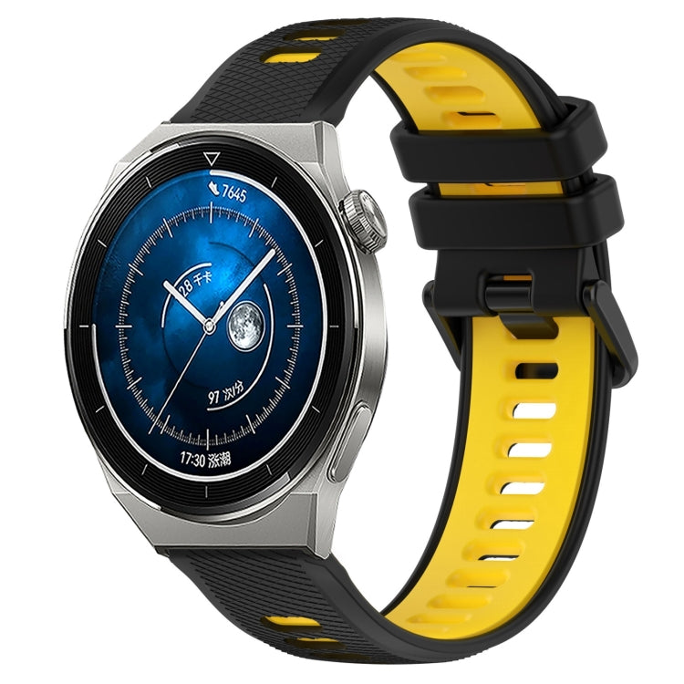 For Huawei Watch GT3 Pro 43mm 20mm Sports Two-Color Silicone Watch Band(Black+Yellow) - Smart Wear by PMC TechLife | Online Shopping South Africa | PMC TechLife