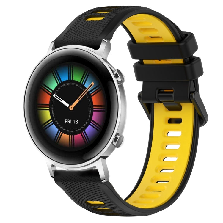 For Huawei Watch GT2 42mm 20mm Sports Two-Color Silicone Watch Band(Black+Yellow) - Smart Wear by PMC TechLife | Online Shopping South Africa | PMC TechLife