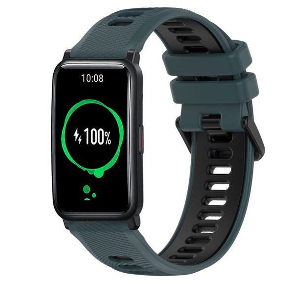 For Honor Watch ES 20mm Sports Two-Color Silicone Watch Band(Olive Green+Black)