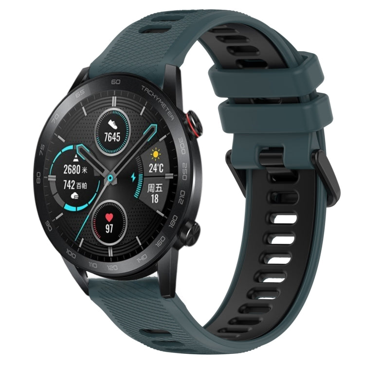 For Honor Magic Watch2 42mm 20mm Sports Two-Color Silicone Watch Band(Olive Green+Black) - Smart Wear by PMC TechLife | Online Shopping South Africa | PMC TechLife