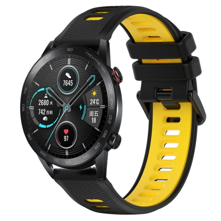 For Honor Magic Watch2 42mm 20mm Sports Two-Color Silicone Watch Band(Black+Yellow) - Smart Wear by PMC TechLife | Online Shopping South Africa | PMC TechLife