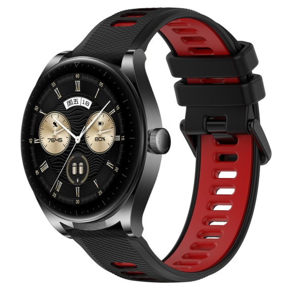 For Huawei Watch Buds 22mm Sports Two-Color Silicone Watch Band(Black+Red)
