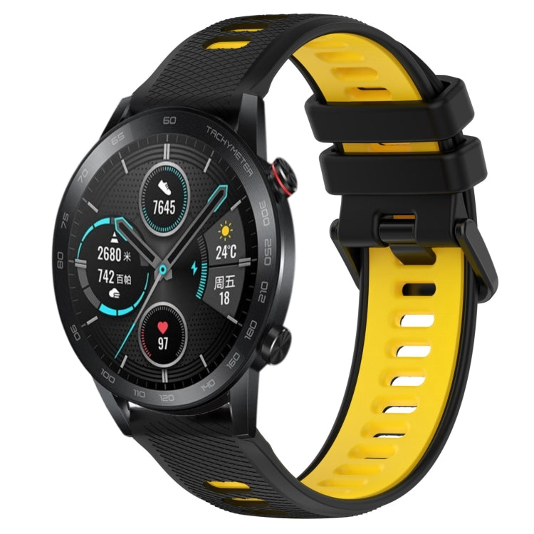 For Honor Magic Watch 2 46mm 22mm Sports Two-Color Silicone Watch Band(Black+Yellow) - Smart Wear by PMC TechLife | Online Shopping South Africa | PMC TechLife