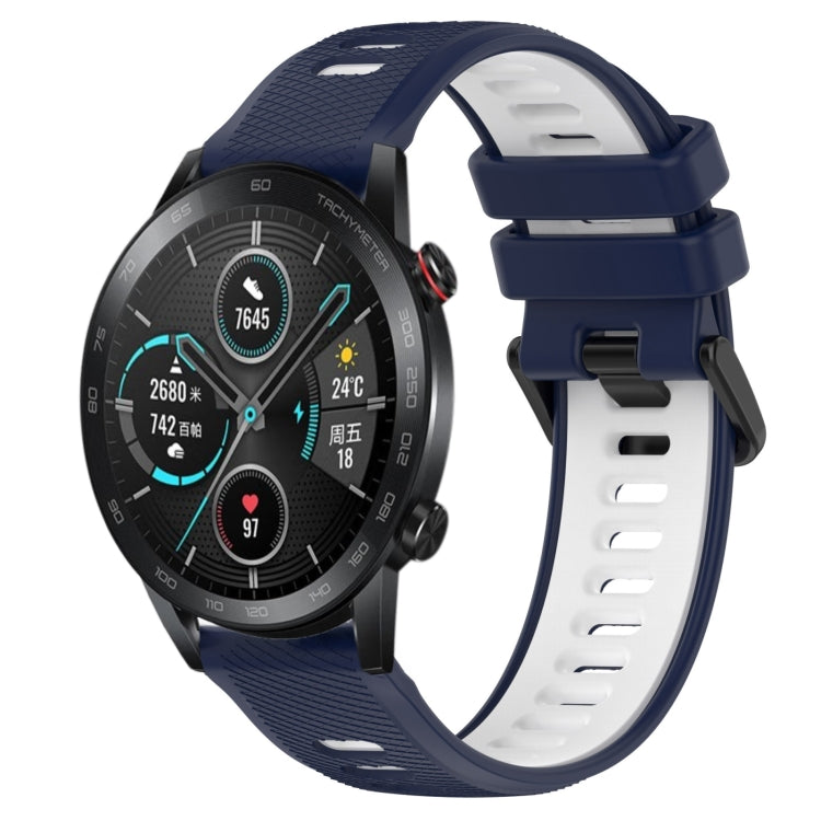 For Honor Magic Watch 2 46mm 22mm Sports Two-Color Silicone Watch Band(Midnight Blue+White) - Smart Wear by PMC TechLife | Online Shopping South Africa | PMC TechLife