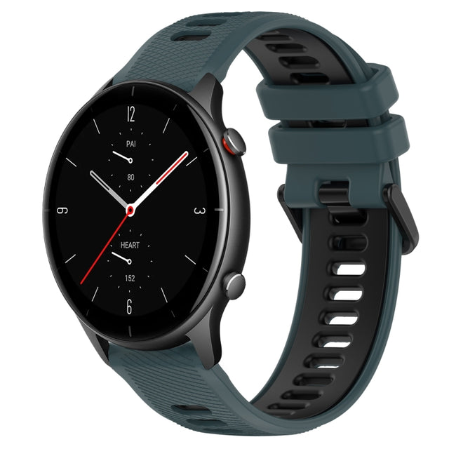 For Amazfit GTR 2e 22MM Sports Two-Color Silicone Watch Band(Olive Green + Black)