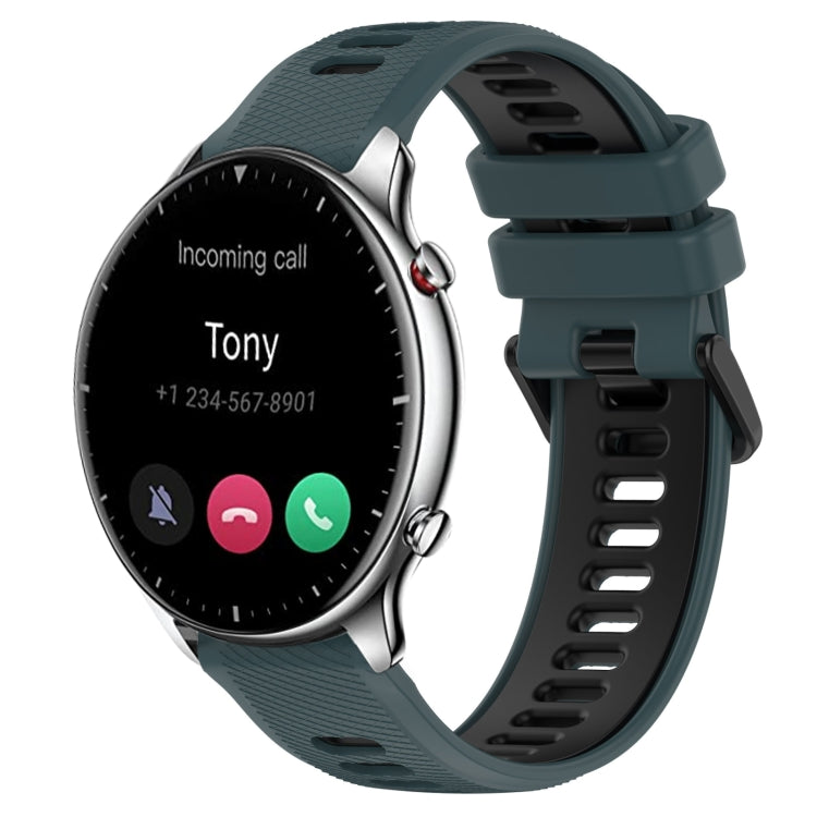 For Amazfit GTR 2 22MM Sports Two-Color Silicone Watch Band(Olive Green + Black)