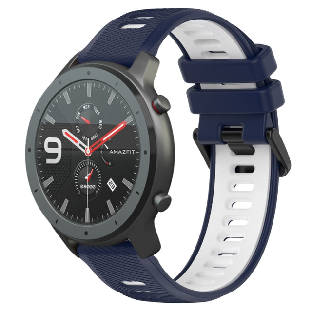 For Amazfit GTR 47mm 22MM Sports Two-Color Silicone Watch Band(Midnight Blue+White)
