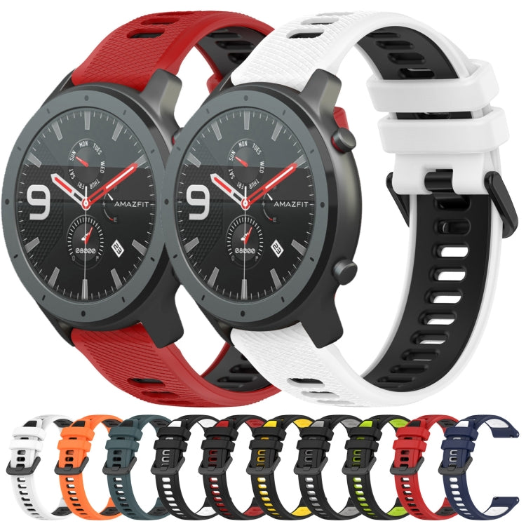 For Amazfit GTR 47mm 22MM Sports Two-Color Silicone Watch Band(Midnight Blue+White)