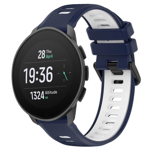 For SUUNTO 9 Peak Pro 22mm Sports Two-Color Silicone Watch Band(Midnight Blue+White)