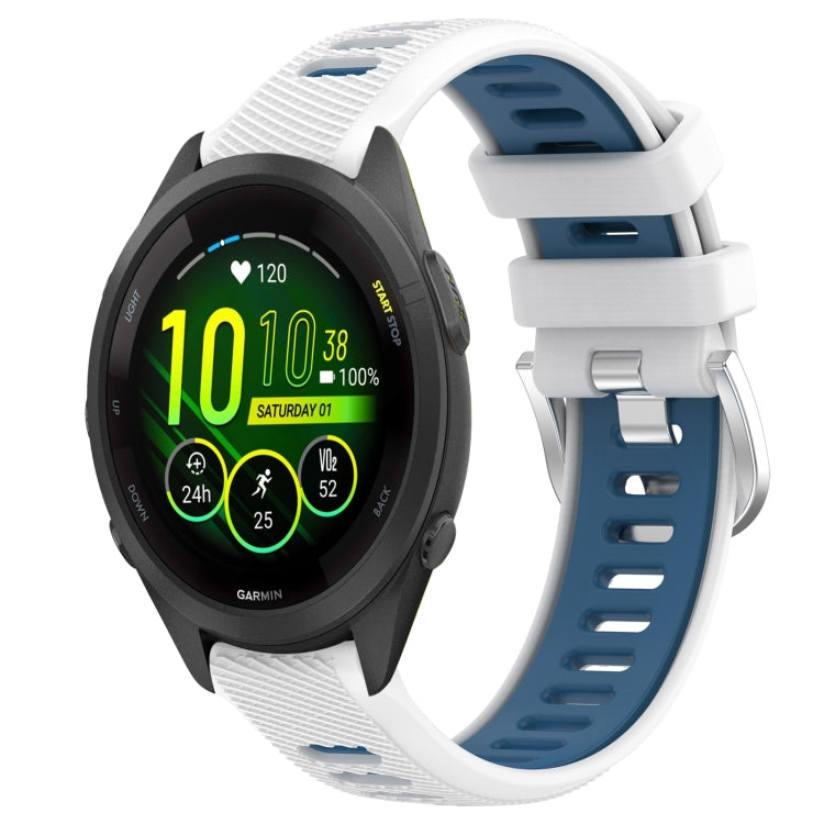 For Garmin Forerunner 265S 18mm Sports Two-Color Steel Buckle Silicone Watch Band(White+Blue) -  by PMC TechLife | Online Shopping South Africa | PMC TechLife