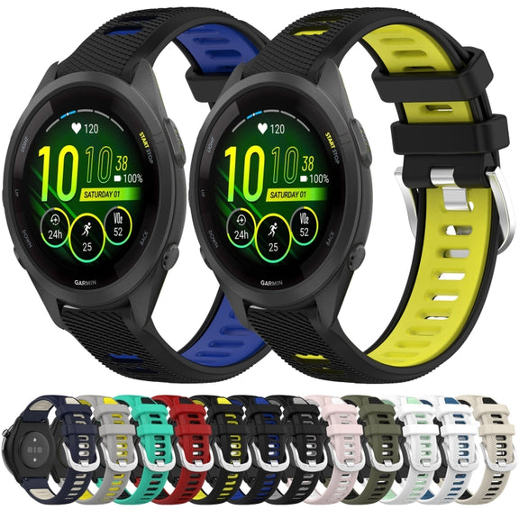 For Garmin Forerunner 265S Music 18mm Sports Two-Color Steel Buckle Silicone Watch Band(Lake Blue+Black)