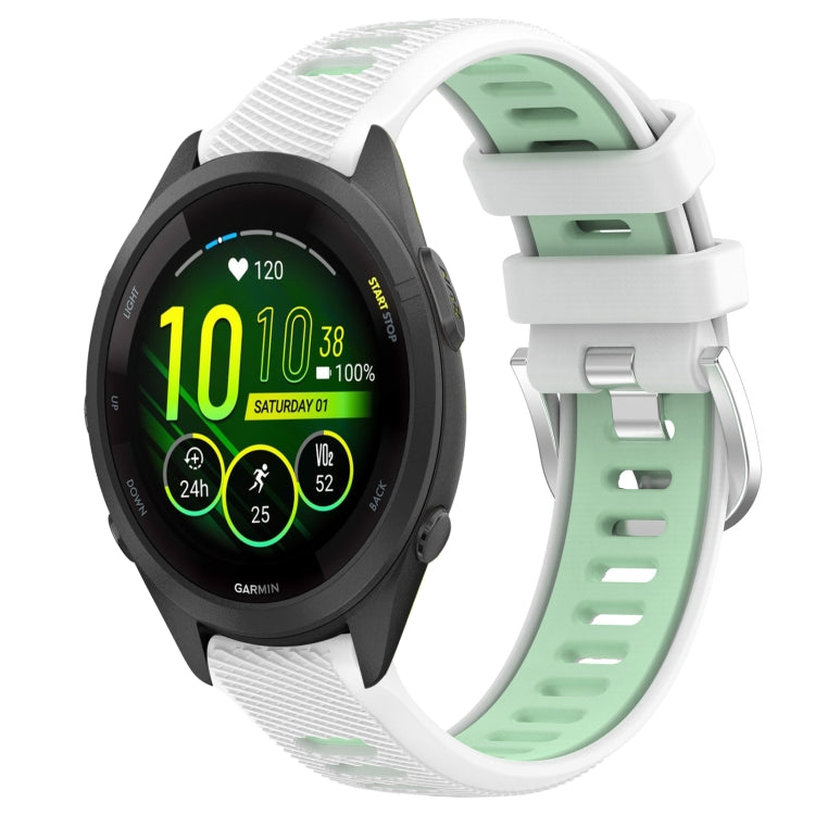 For Garmin Forerunner 265S Music 18mm Sports Two-Color Steel Buckle Silicone Watch Band(White+Teal) -  by PMC TechLife | Online Shopping South Africa | PMC TechLife
