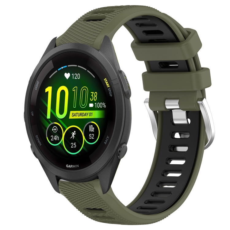 For Garmin Forerunner 265S Music 18mm Sports Two-Color Steel Buckle Silicone Watch Band(Army Green+Black) - Smart Wear by PMC TechLife | Online Shopping South Africa | PMC TechLife