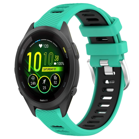 For Garmin Forerunner 265S Music 18mm Sports Two-Color Steel Buckle Silicone Watch Band(Lake Blue+Black)