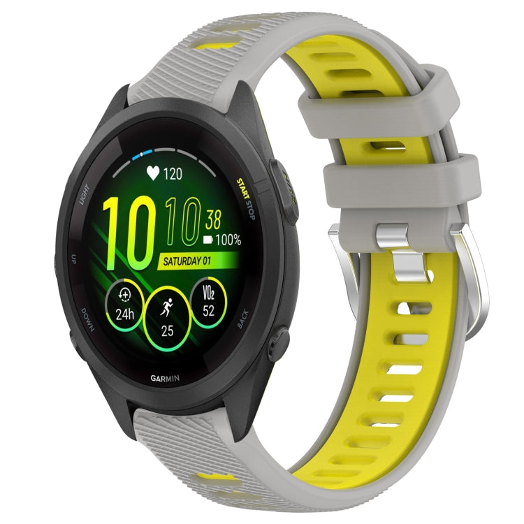 For Garmin Forerunner 265S Music 18mm Sports Two-Color Steel Buckle Silicone Watch Band(Grey+Yellow) - Smart Wear by PMC TechLife | Online Shopping South Africa | PMC TechLife