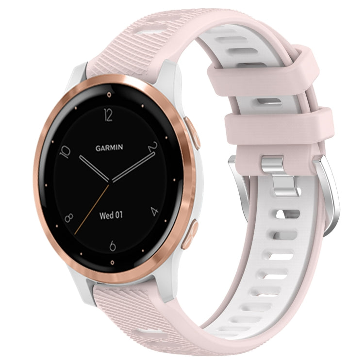 For Garmin Active S 18mm Sports Two-Color Steel Buckle Silicone Watch Band(Pink+White) - Smart Wear by PMC TechLife | Online Shopping South Africa | PMC TechLife