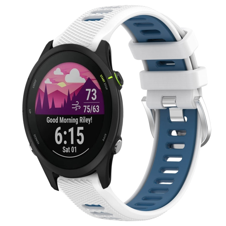 For Garmin Forerunner 255S 18mm Sports Two-Color Steel Buckle Silicone Watch Band(White+Blue) - Smart Wear by PMC TechLife | Online Shopping South Africa | PMC TechLife