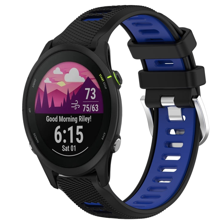 For Garmin Forerunner 255S 18mm Sports Two-Color Steel Buckle Silicone Watch Band(Black+Blue) - Smart Wear by PMC TechLife | Online Shopping South Africa | PMC TechLife