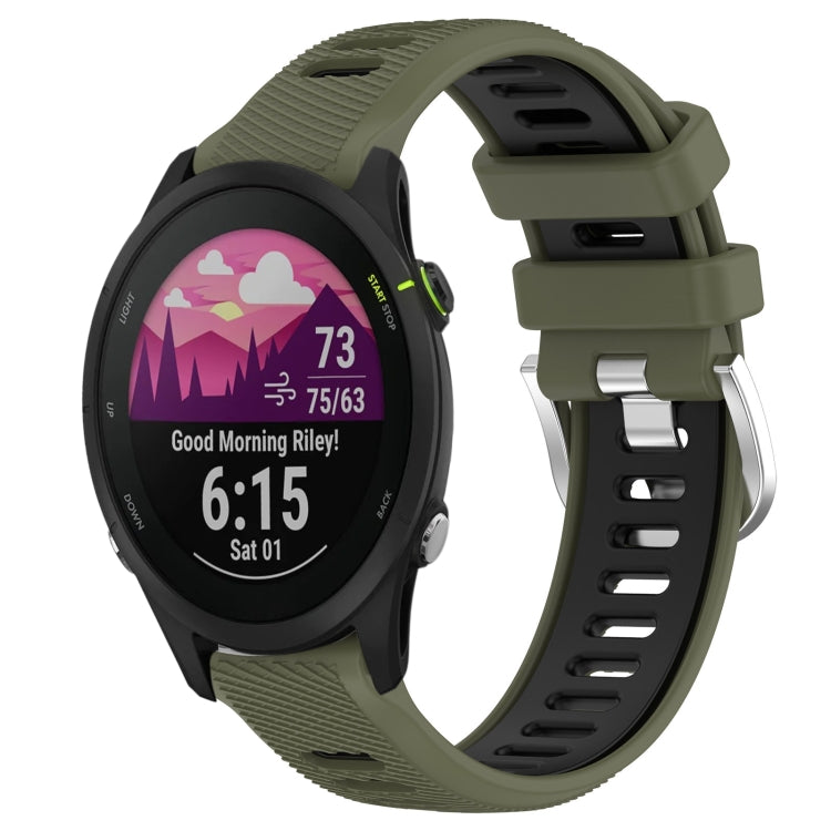For Garmin Forerunner 255S Music 18mm Sports Two-Color Steel Buckle Silicone Watch Band(Army Green+Black) - Smart Wear by PMC TechLife | Online Shopping South Africa | PMC TechLife