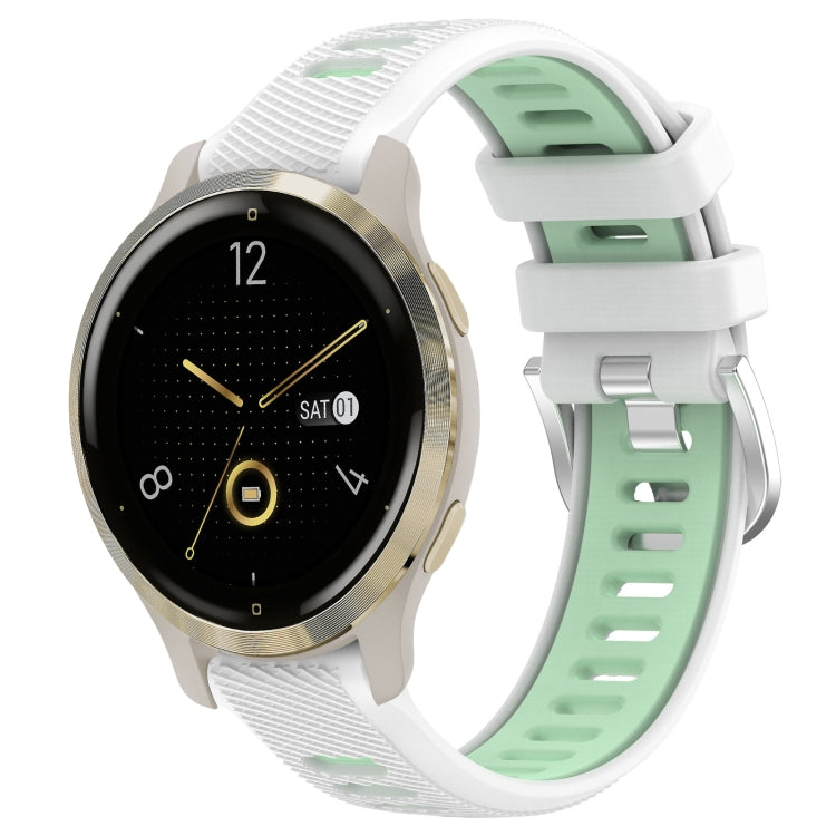 For Garmin Venu 2S 18mm Sports Two-Color Steel Buckle Silicone Watch Band(White+Teal) - Smart Wear by PMC TechLife | Online Shopping South Africa | PMC TechLife